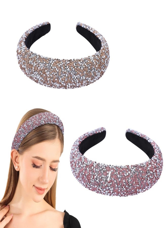 Cutewing 2PCS Rhinestone Wide Headbands for Women Sparkle Padded Headband Fashion Glitter Hairbands Comfort High Elastic Head Band Bling Hair Accessories for Womens Girls Hair - Image 1